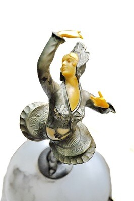 Fantastic German Cabaret Dancer Sculpture Lamp on Alabaster Dome 