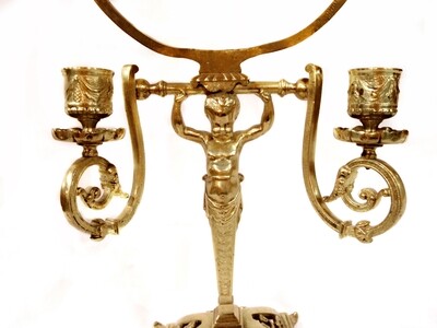 Antique French Bronze Putti Candelabra Cheval Mirror 1800s French