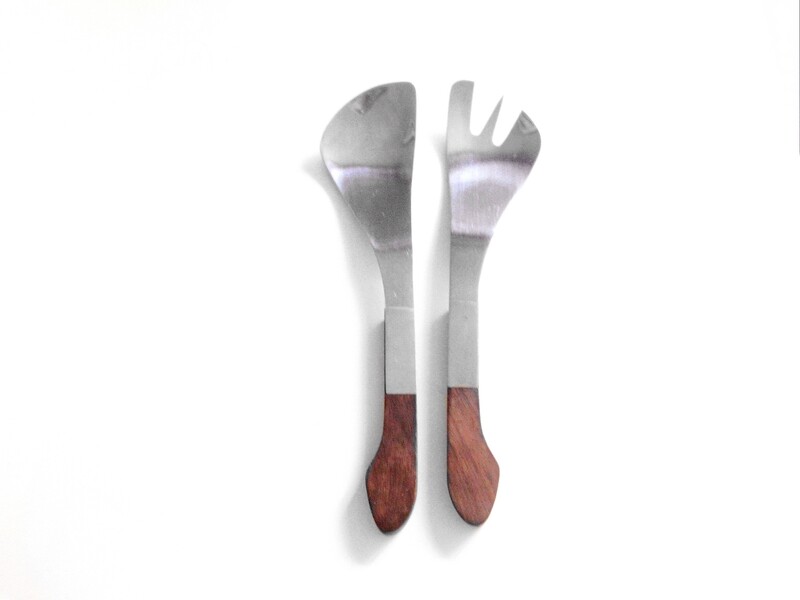 Mid Century Teak and Steel Salad Set by Horizon Japan MCM