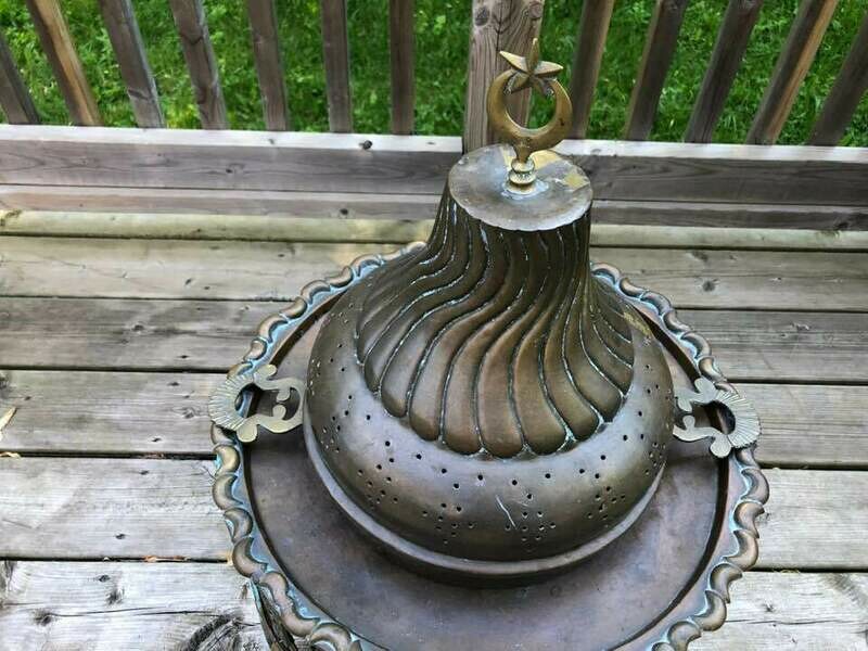 19th Century Turkish Brazier Copper and Brass for Deck, Patio, Balcony