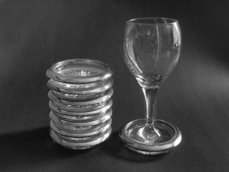 8 Italian Silver Cut Crystal Coasters by Leonard Fine Dining