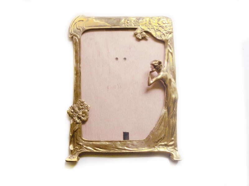 Bronze Art Nouveau LARGE Lady Easel Frame for Picture or Mirror