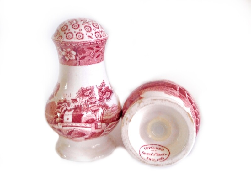 Spode Pink Tower Salt Pepper Shaker - Red Pink Transferware Salt Pepper Shakers