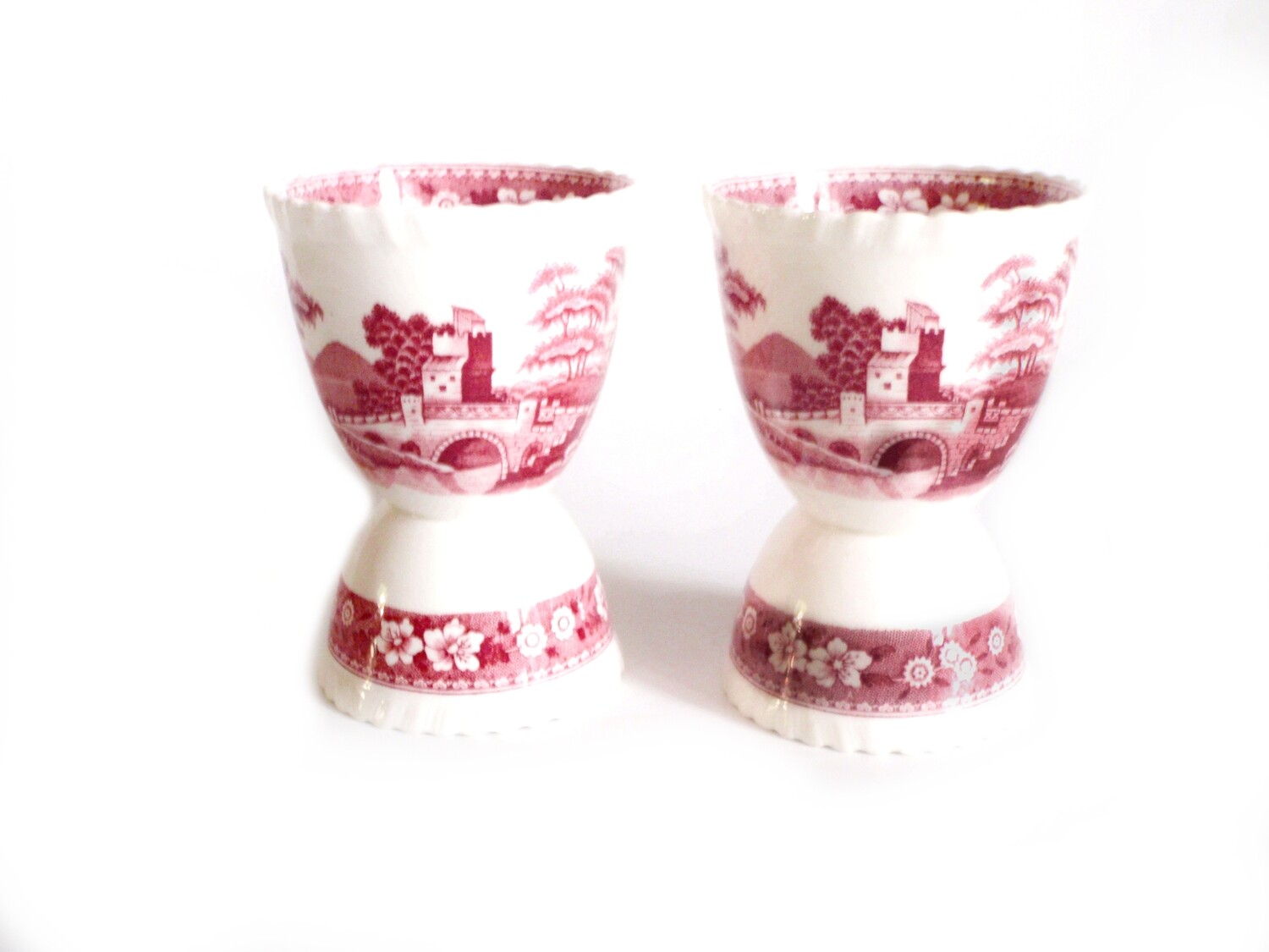 Spode Pink Tower 4  Double Egg Cups Copeland English Pink Transferware