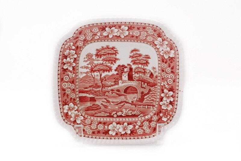 8 Spode Pink Tower 8 1/4 In Square Plates Gadroon Rimmed