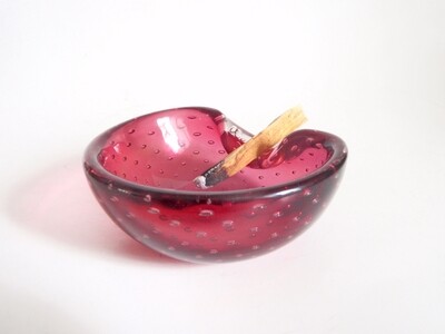 Seguso Bullicante Controlled Bubble Cranberry Glass Bowl