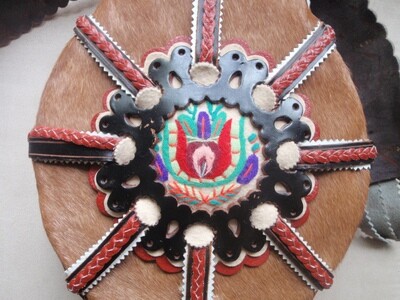 HUGE Hungarian Folk Art Flask Hand Embroidery and Leather Work