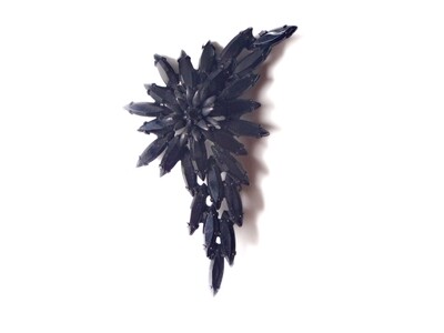 1950s Black Rhinestone Flower Brooch with Open Metalwork