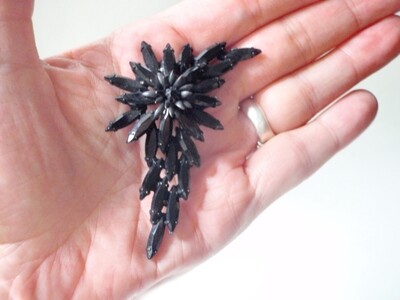 Mid Century HUGE 3 Inch Black Rhinestone Brooch 