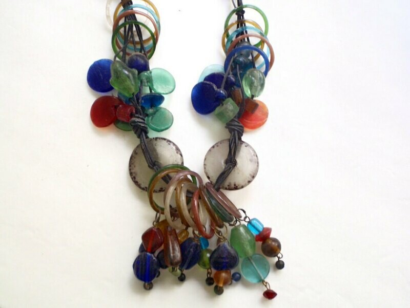 African Mixed Glass Statement Necklace 