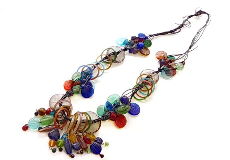 Antique African Hand Made Multi Glass Chunky Statement Necklace