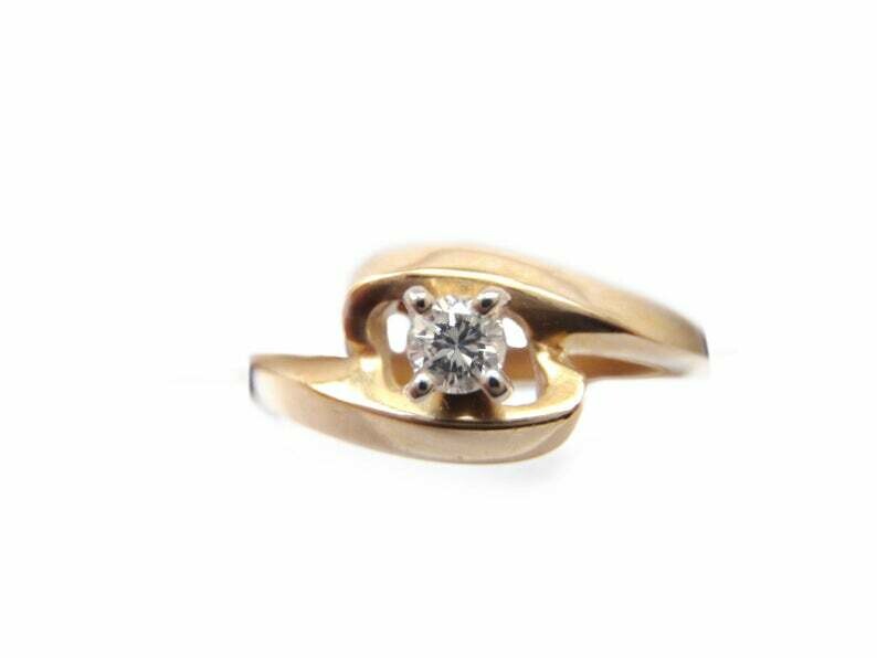 Vintage 14k Gold and Diamond Off Set Modern Design Ring