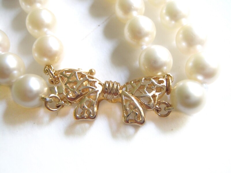 Double Strand Akoya Pearl Necklace with Bow Clasp