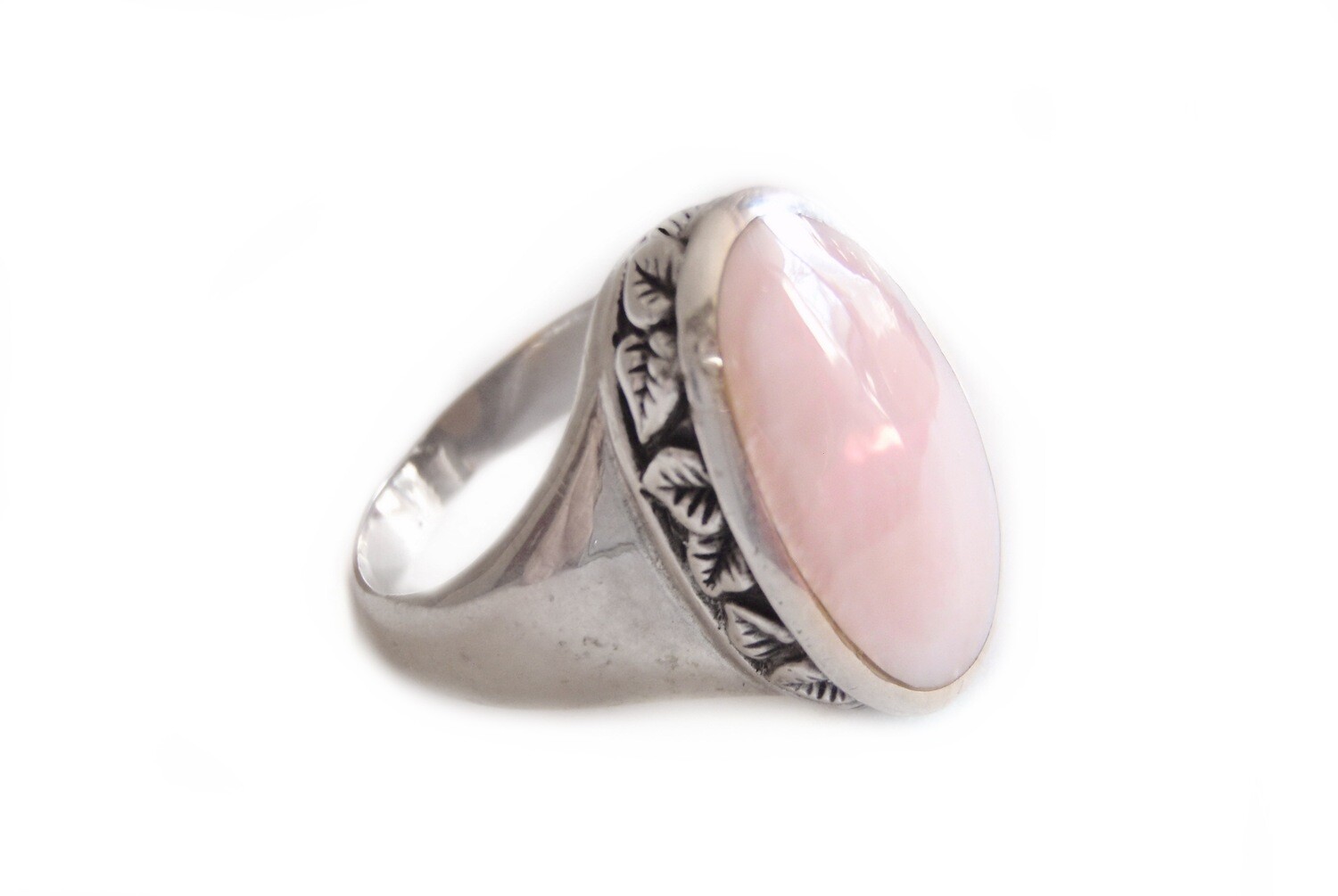 Vintage Silver and Pink Quartz Ladies Statement Ring