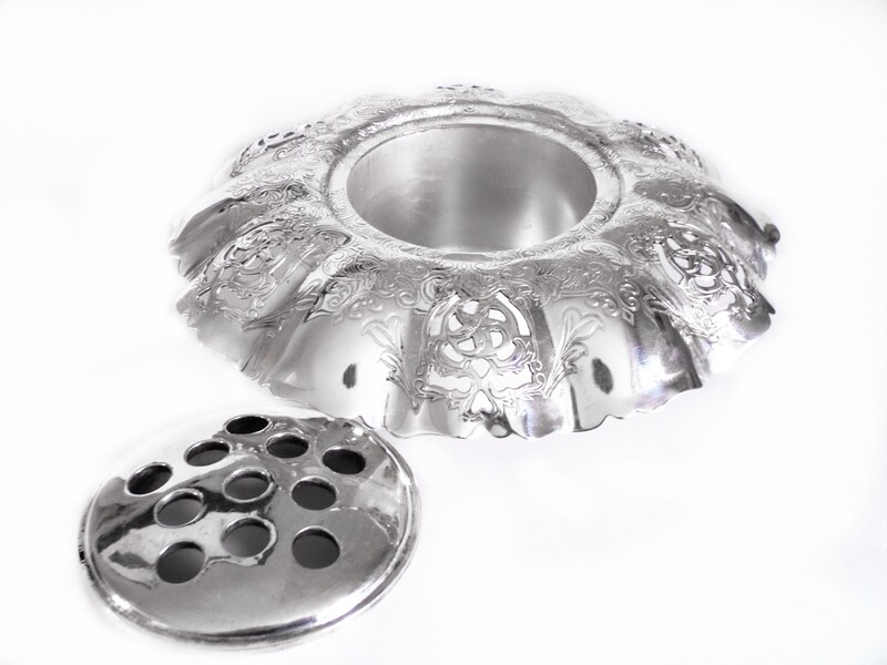 Silver Chinoiserie Bouquet Flower Frog Pierced Metalwork