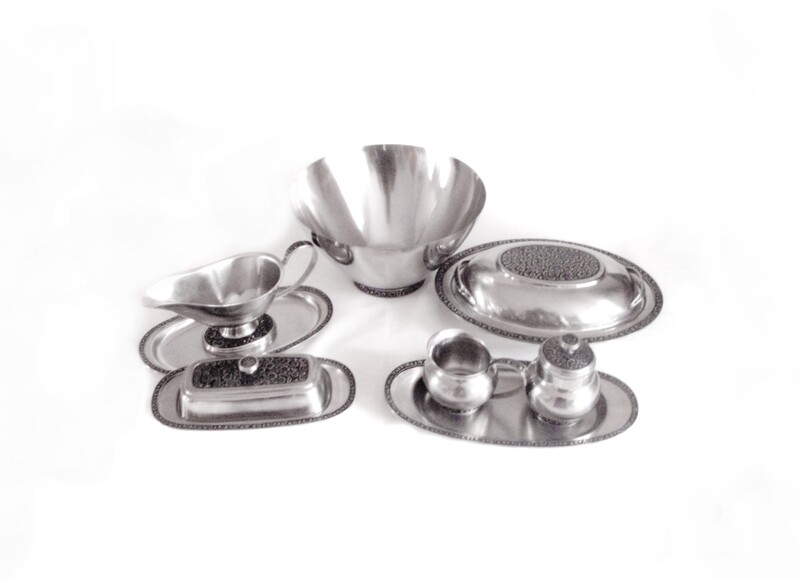Mid Century Oneida Mediterranea Stainless Steel 9 pc Entertaining Set