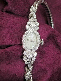 Gorgeous Vintage Hamilton 1ct Diamond Encrusted Ladies Solid 14kt White Gold