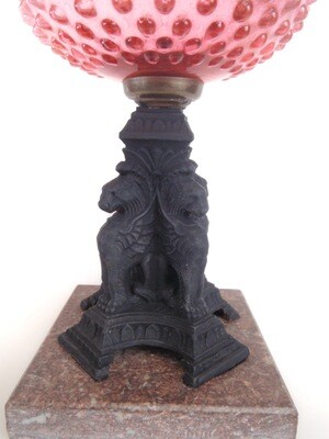 1867 Signed Victorian Cranberry Glass Oil Lamp and Home Decor 