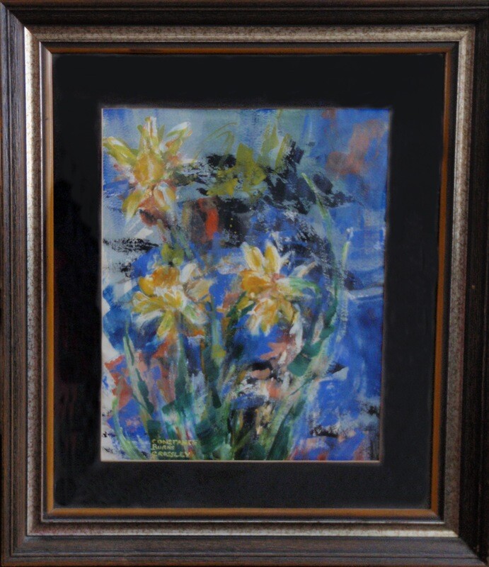 Original Bold Daffodil Garden Painting Framed Spring Flowers Constance Crossley