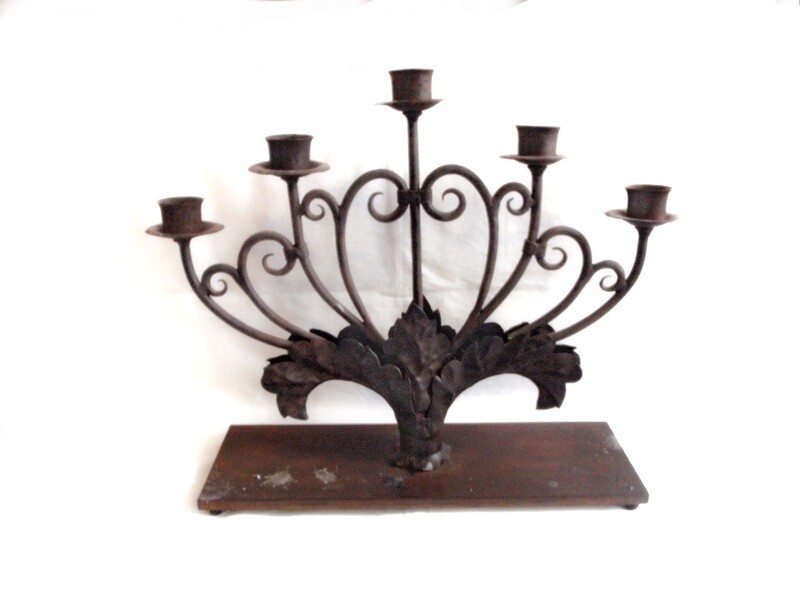 Art Nouveau 5 Arm Iron Candelabra Candle Holder