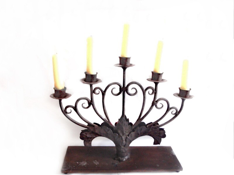 Art Nouveau Wrought Iron Tabletop Candle Holder