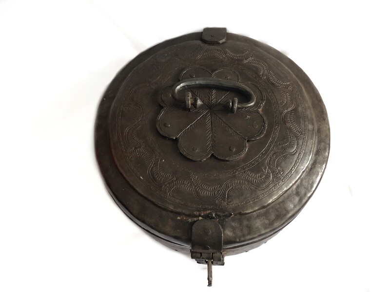 Large Antique Forged Storage Box with Lock Eastern Metal Decorative Container