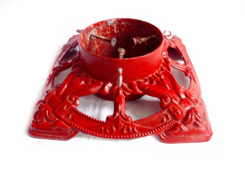 Vintage Large Red Cast Iron Christmas Tree Stand
