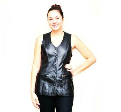 Designer Sexy Long Black Leather Sleeves Ladies Vest