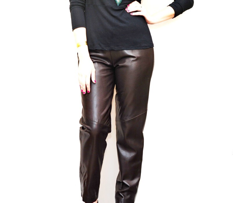 Designer 1990s Dark Brown Leather Women&#39;s Trousers Pants