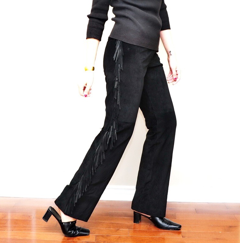 Sexy Southwest Black Suede Fringed Pants Rock Star US 10
