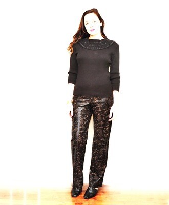 Black Pinstripe Leather Ladies Designer Pant Suit