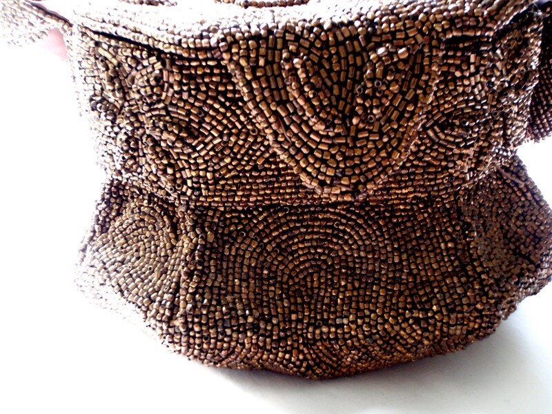 1930's Copper Beaded Box Purse with Mirror