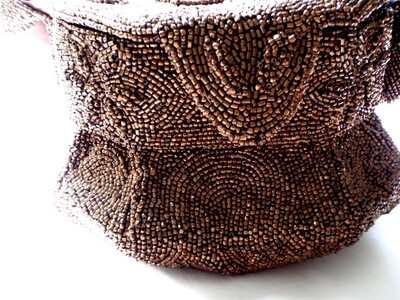 1930's Copper Beaded Box Purse with Mirror