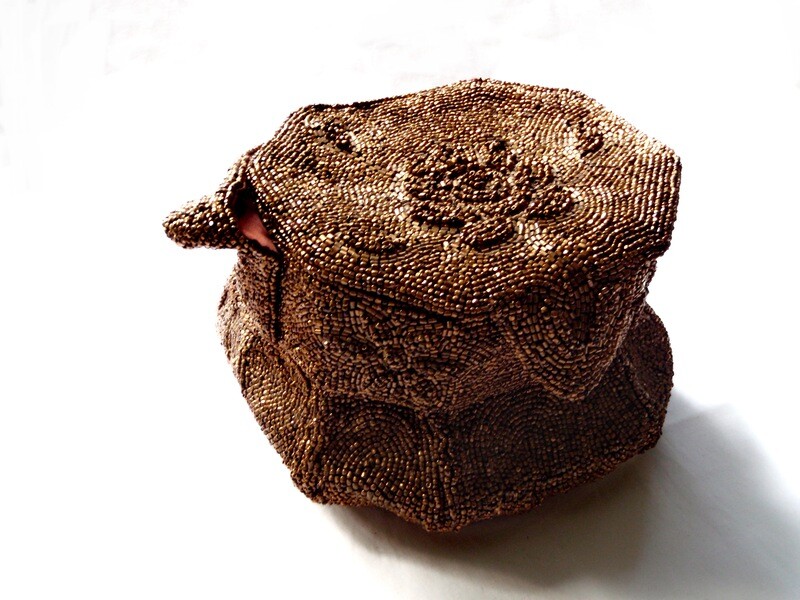 Art Deco 1930&#39;s Copper Glass Beaded Box Purse Handbag