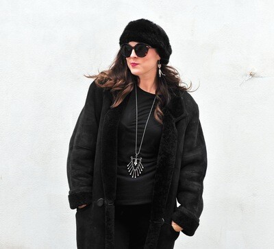 HOLD Vintage Black Lambskin and Suede Full Length Winter Coat