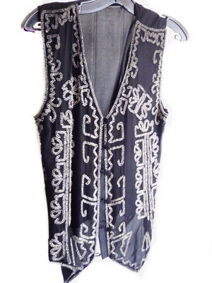 Vintage Boho Silk Glass Beaded Evening Wear Dress Vest Size S