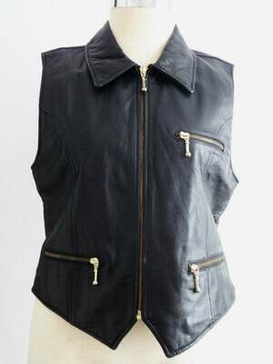 Vintage Black Leather Ladies Biker Babe Skin Jeans Vest