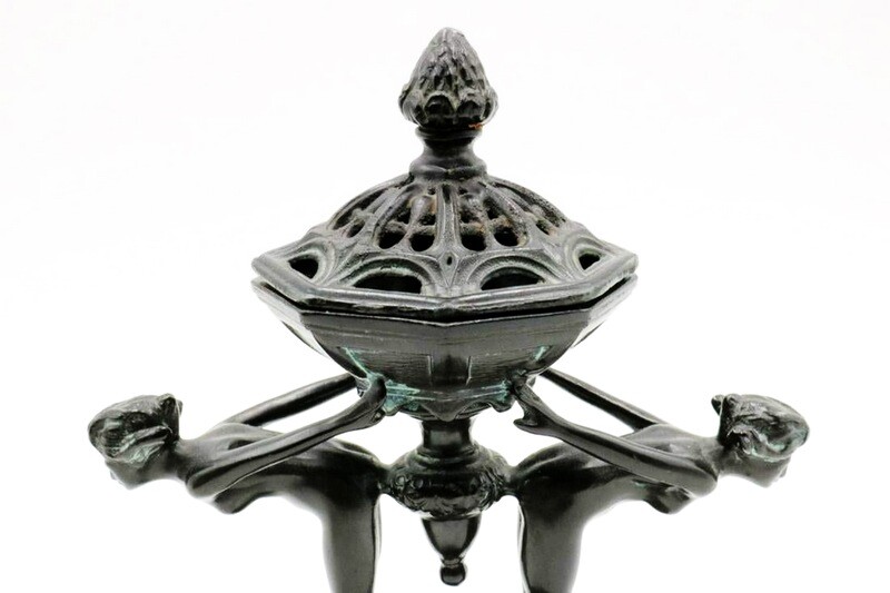 Art Deco Ronson Two Naked Women Incense Burner Trinket Tray