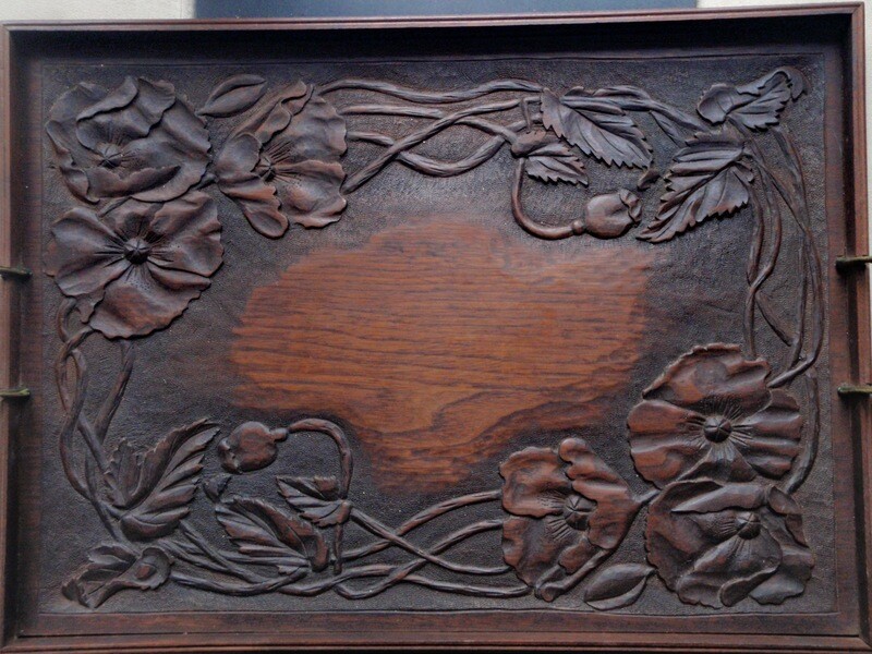 Mission Craftsman Arts &amp; Crafts Hand Carved Poppy Tray