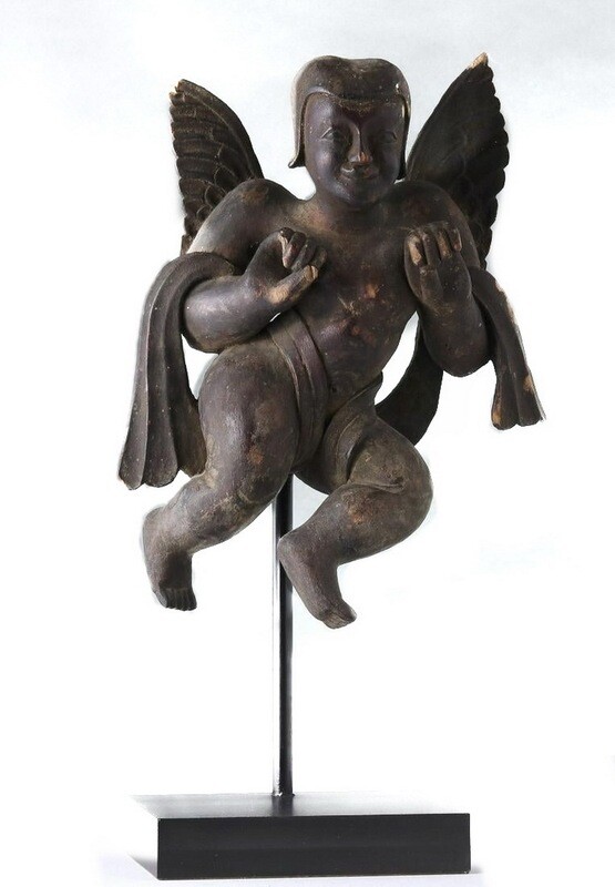 Antique 1880s Hand Carved Angel Statue Christian Statuary
