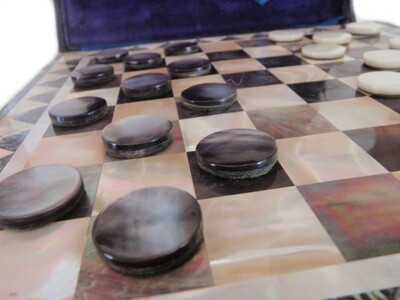 Antique Mother of Pearl Checker Board Boxed 