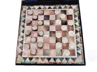 Art Deco Mother of Pearl Boxed Checkers Game Board