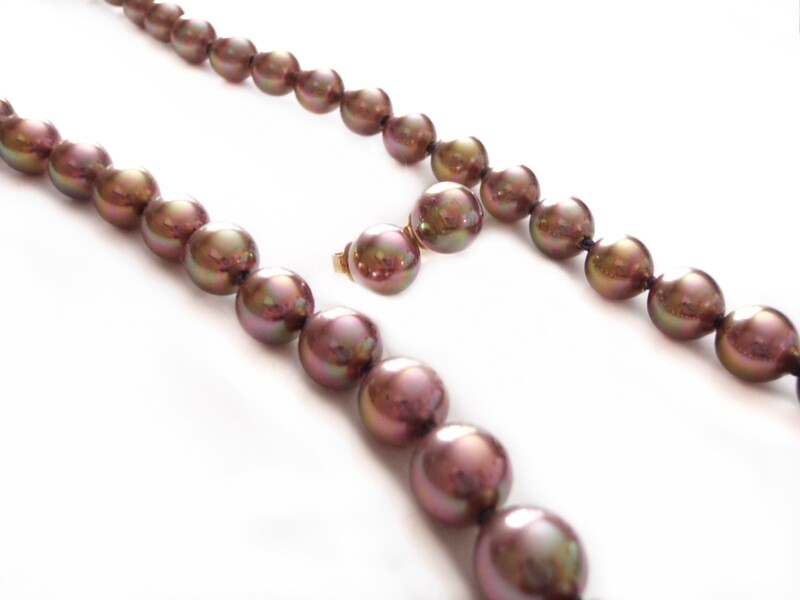 Vintage Bronze Florescent Mallorca Pearl Necklace Earrings