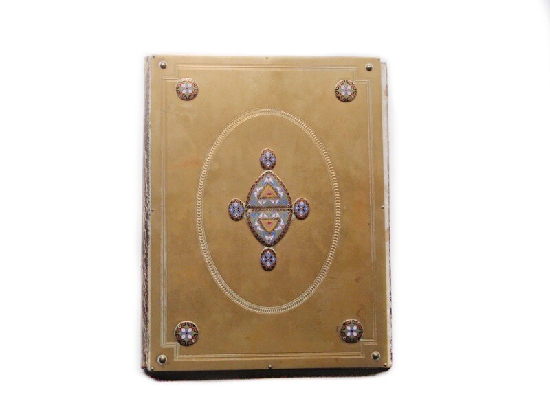 Large 1800s Bronze Intricate Champleve Cloisonne Book Cover