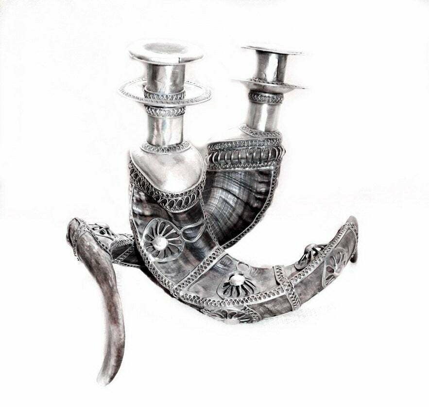 Horn Candleholders with Beautiful Metal Accents