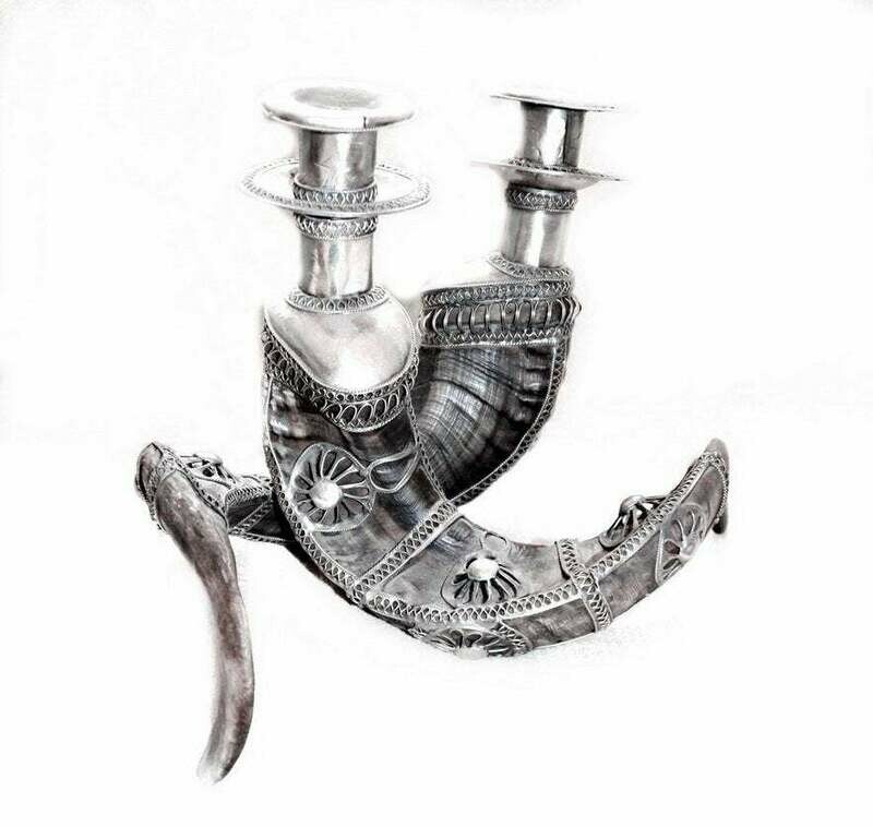 Vintage Big Horn Sheep Candle Holders Metal Work Accents