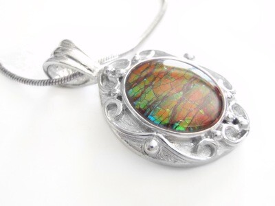 Canadian Ammolite and Sterling Silver Pendant and Chain