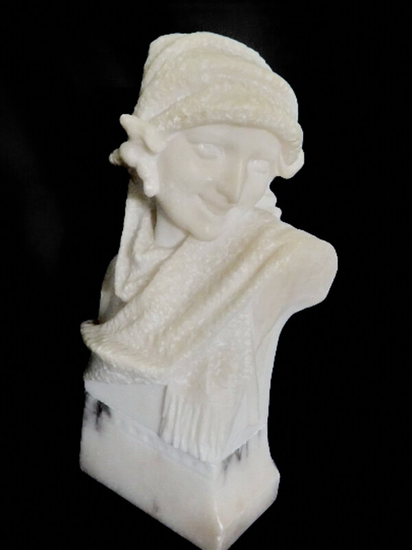 Art Deco 1920 Flapper Girl with Scarf Marble Sculpture Giusto Viti