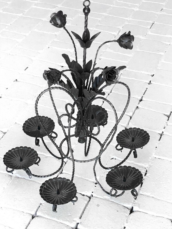 Vintage Roses Iron Candle Chandelier Table or Ceiling