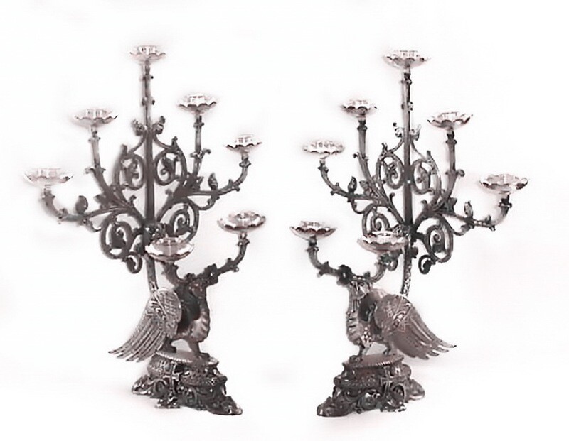 Pair 19th Century Phoenix Church Silver Candlesticks Candelabras